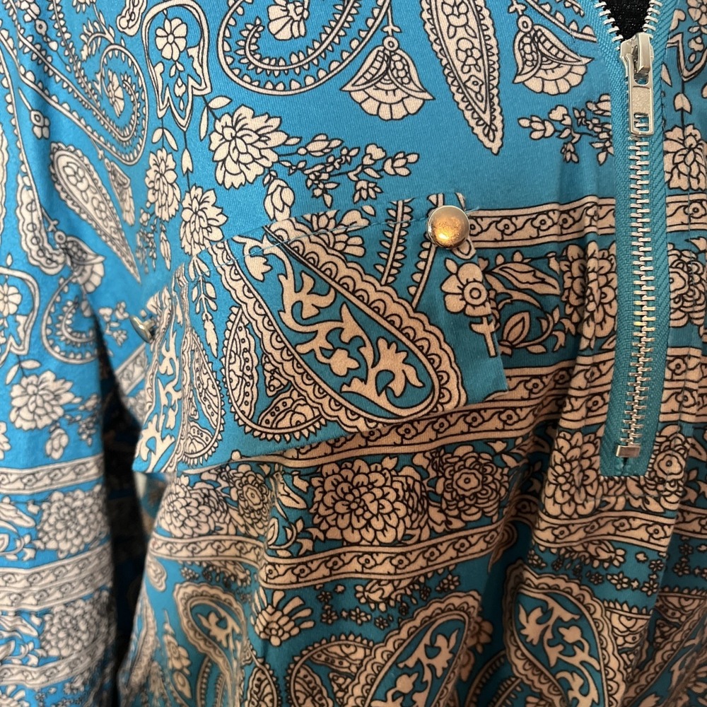 Luckymore Womens Zip Neck Long Sleeve Flowy Tunic Top Size XXL-Turquoise Paisley - Picture 4 of 11